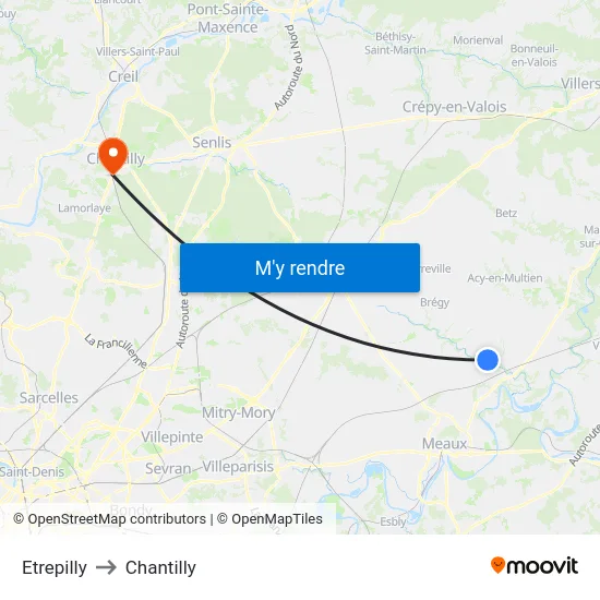 Etrepilly to Chantilly map