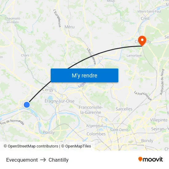 Evecquemont to Chantilly map