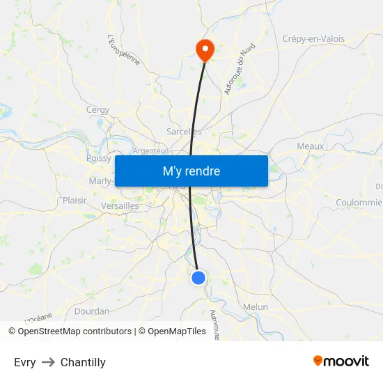 Evry to Chantilly map
