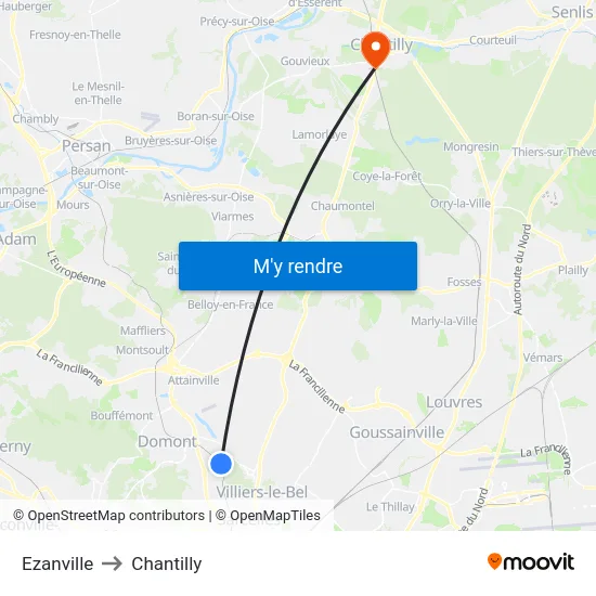 Ezanville to Chantilly map