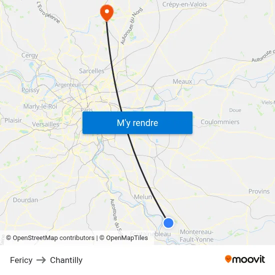Fericy to Chantilly map