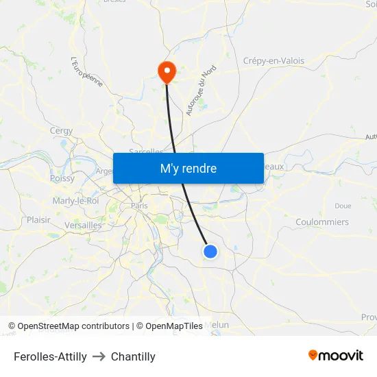 Ferolles-Attilly to Chantilly map