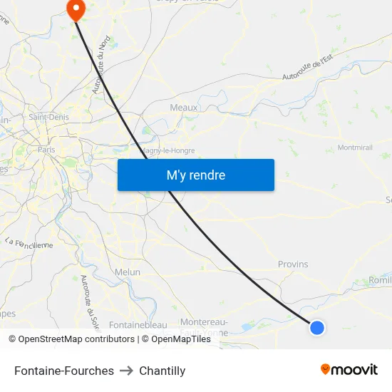 Fontaine-Fourches to Chantilly map