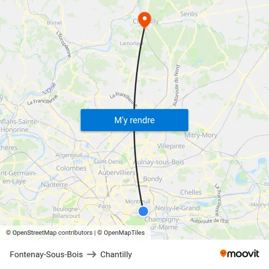 Fontenay-Sous-Bois to Chantilly map