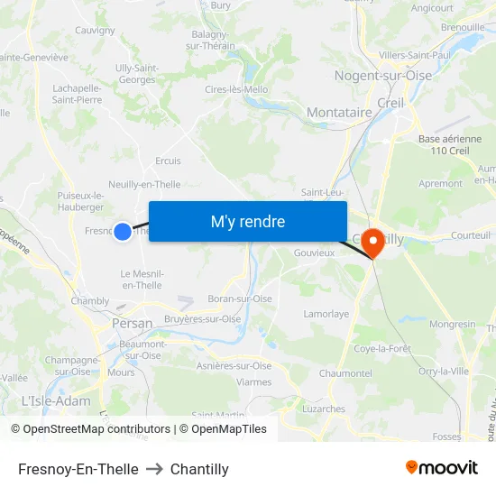Fresnoy-En-Thelle to Chantilly map