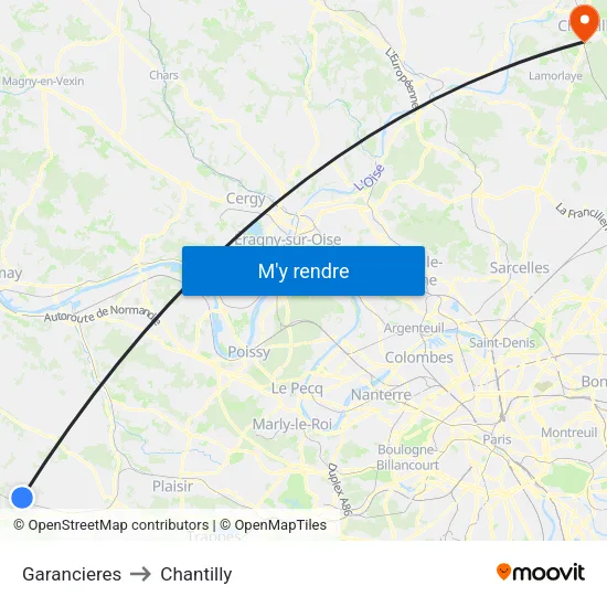 Garancieres to Chantilly map