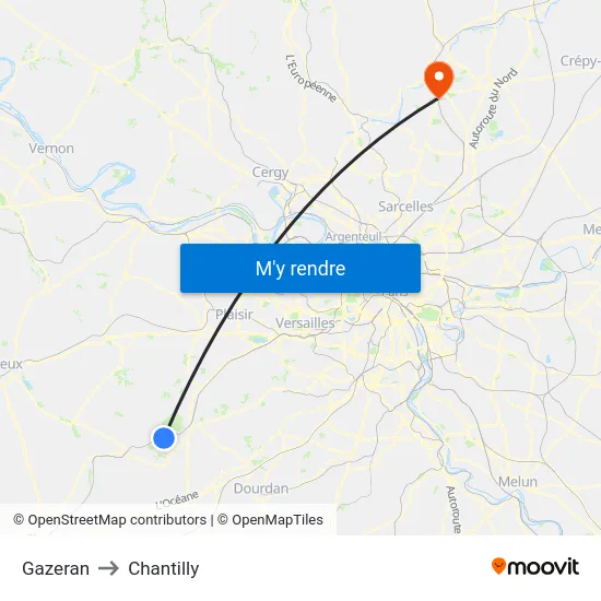 Gazeran to Chantilly map