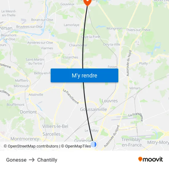 Gonesse to Chantilly map