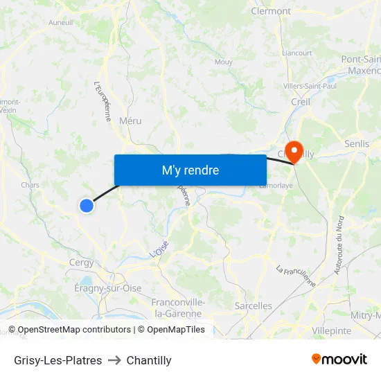 Grisy-Les-Platres to Chantilly map