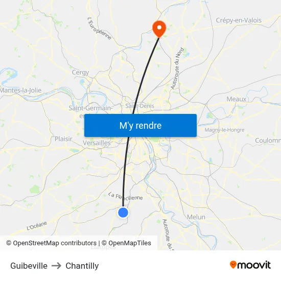 Guibeville to Chantilly map