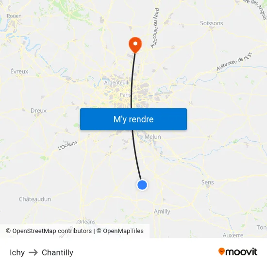 Ichy to Chantilly map