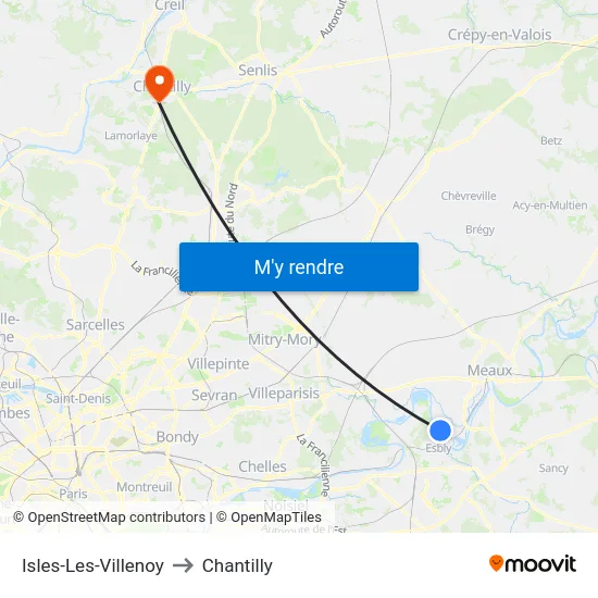 Isles-Les-Villenoy to Chantilly map