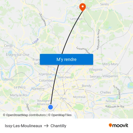 Issy-Les-Moulineaux to Chantilly map