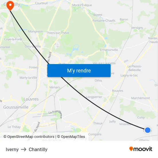 Iverny to Chantilly map