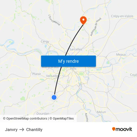 Janvry to Chantilly map