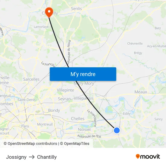 Jossigny to Chantilly map