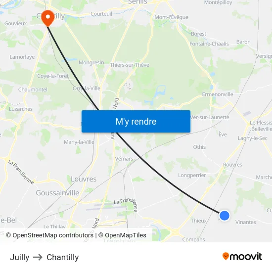 Juilly to Chantilly map