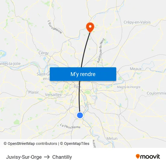 Juvisy-Sur-Orge to Chantilly map