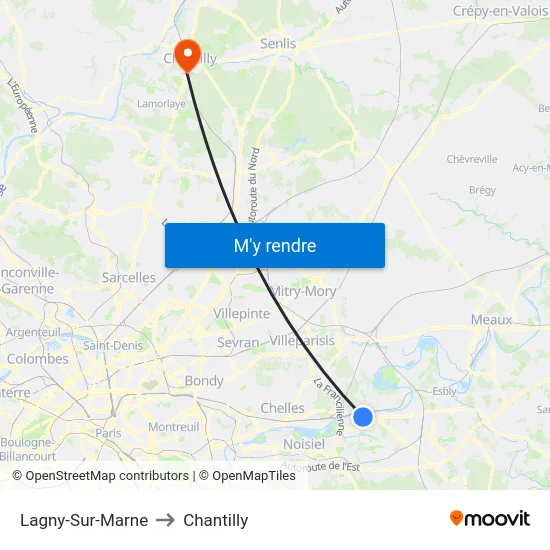Lagny-Sur-Marne to Chantilly map