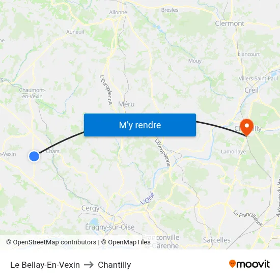 Le Bellay-En-Vexin to Chantilly map