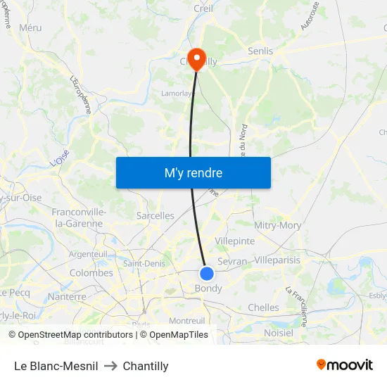 Le Blanc-Mesnil to Chantilly map