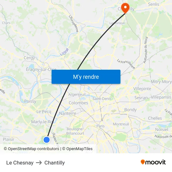 Le Chesnay to Chantilly map