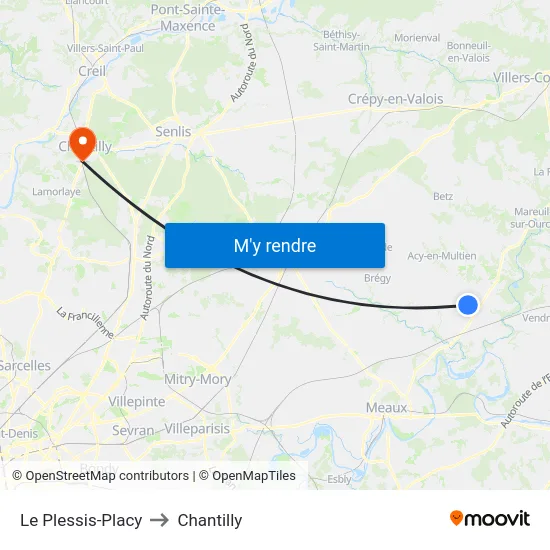 Le Plessis-Placy to Chantilly map