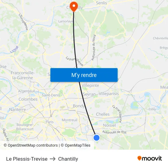 Le Plessis-Trevise to Chantilly map