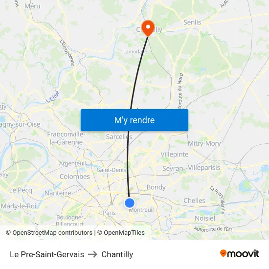 Le Pre-Saint-Gervais to Chantilly map