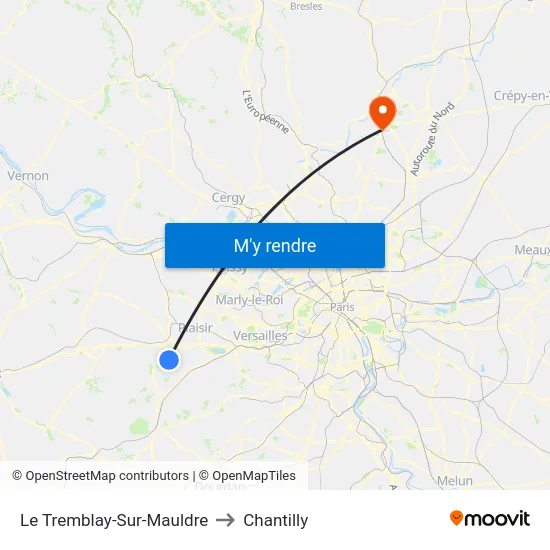 Le Tremblay-Sur-Mauldre to Chantilly map