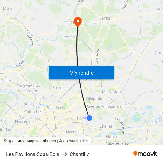 Les Pavillons-Sous-Bois to Chantilly map