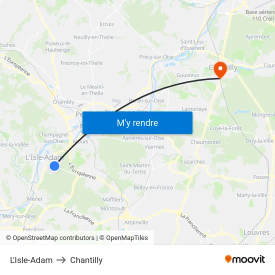 L'Isle-Adam to Chantilly map