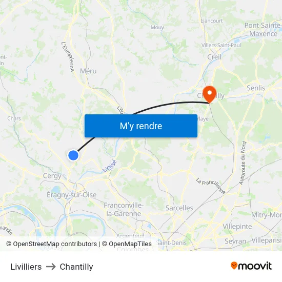 Livilliers to Chantilly map