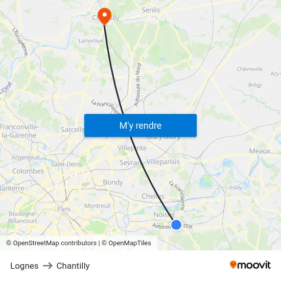 Lognes to Chantilly map