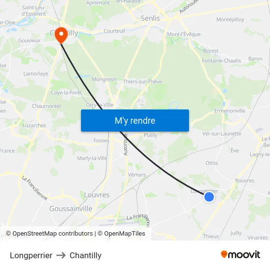 Longperrier to Chantilly map