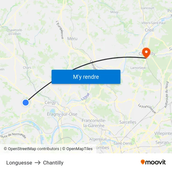 Longuesse to Chantilly map