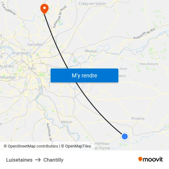 Luisetaines to Chantilly map