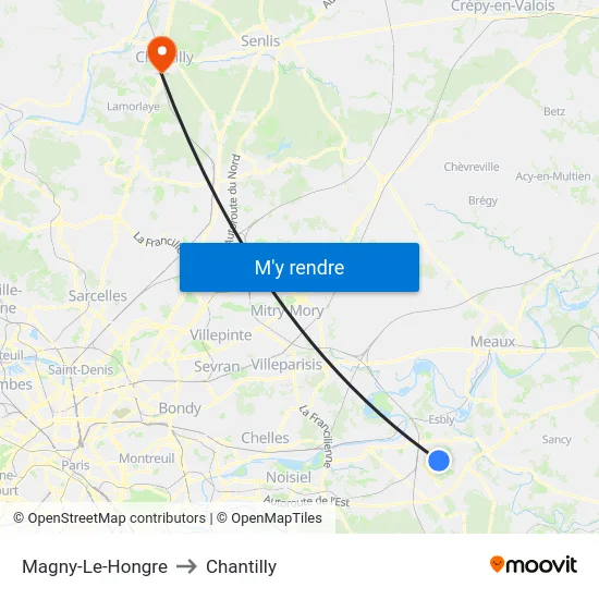 Magny-Le-Hongre to Chantilly map