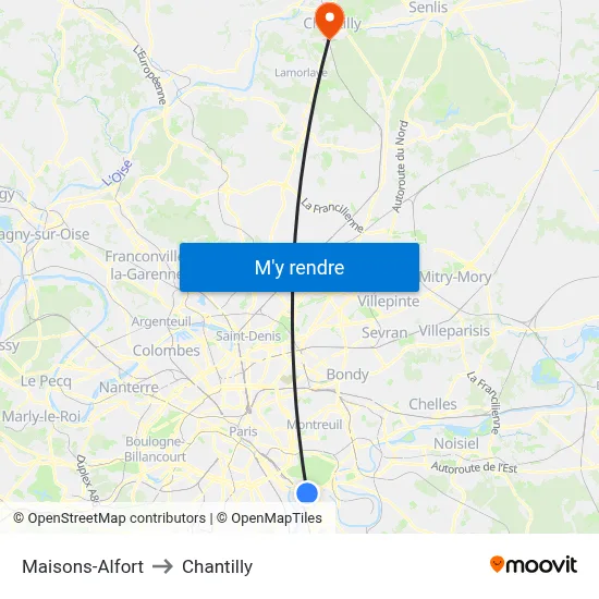 Maisons-Alfort to Chantilly map