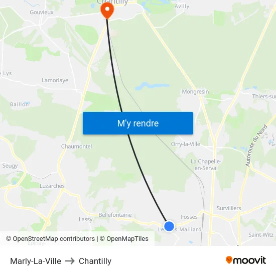 Marly-La-Ville to Chantilly map