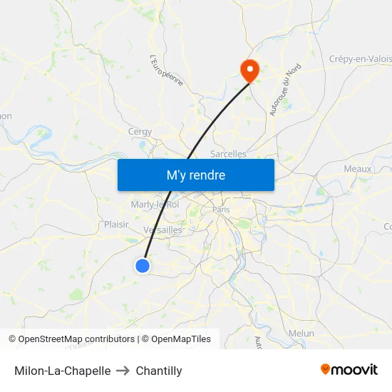 Milon-La-Chapelle to Chantilly map