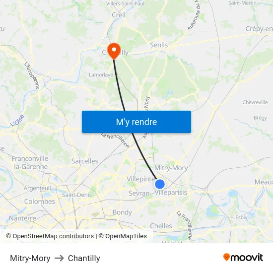 Mitry-Mory to Chantilly map