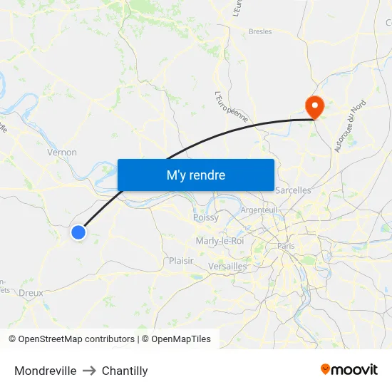 Mondreville to Chantilly map