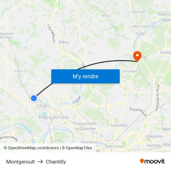 Montgeroult to Chantilly map