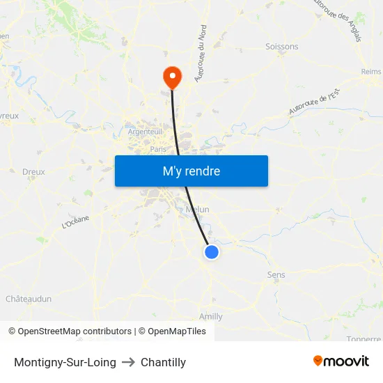 Montigny-Sur-Loing to Chantilly map