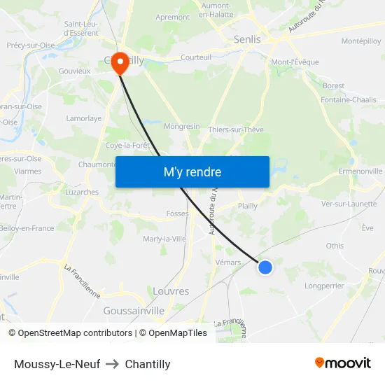 Moussy-Le-Neuf to Chantilly map