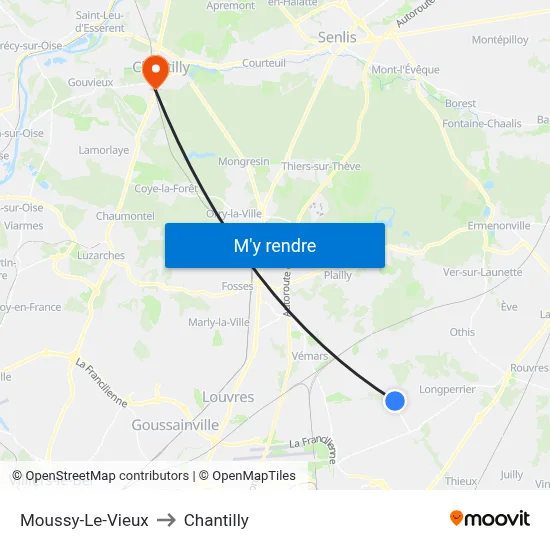 Moussy-Le-Vieux to Chantilly map