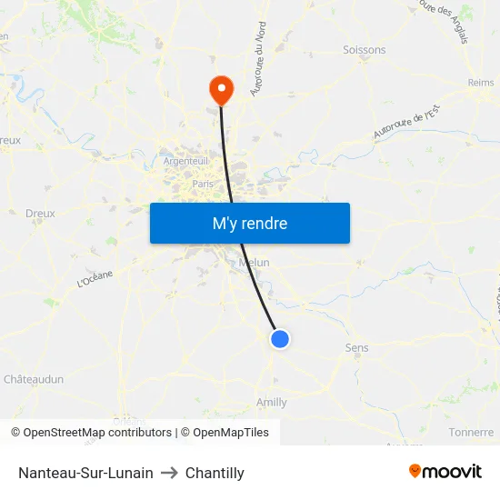 Nanteau-Sur-Lunain to Chantilly map