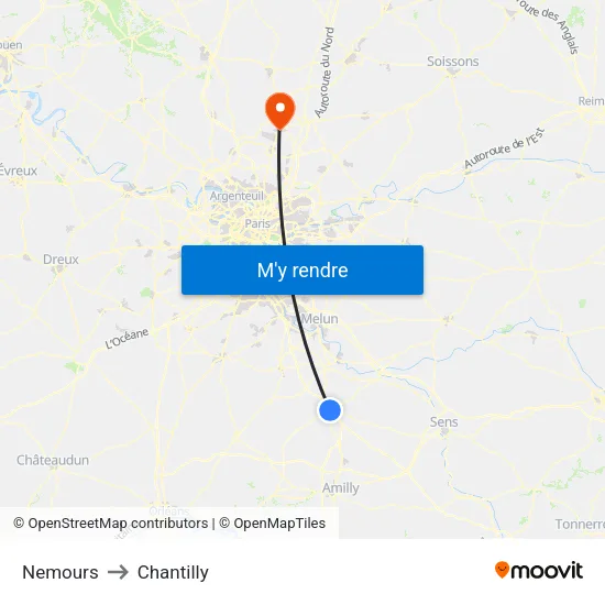 Nemours to Chantilly map