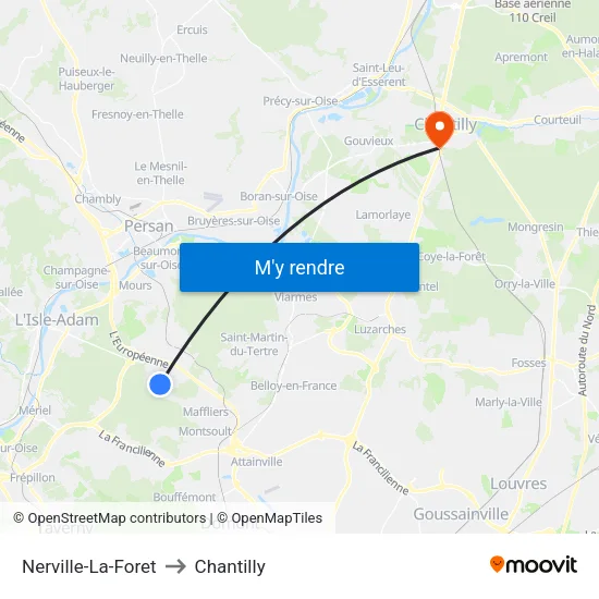 Nerville-La-Foret to Chantilly map